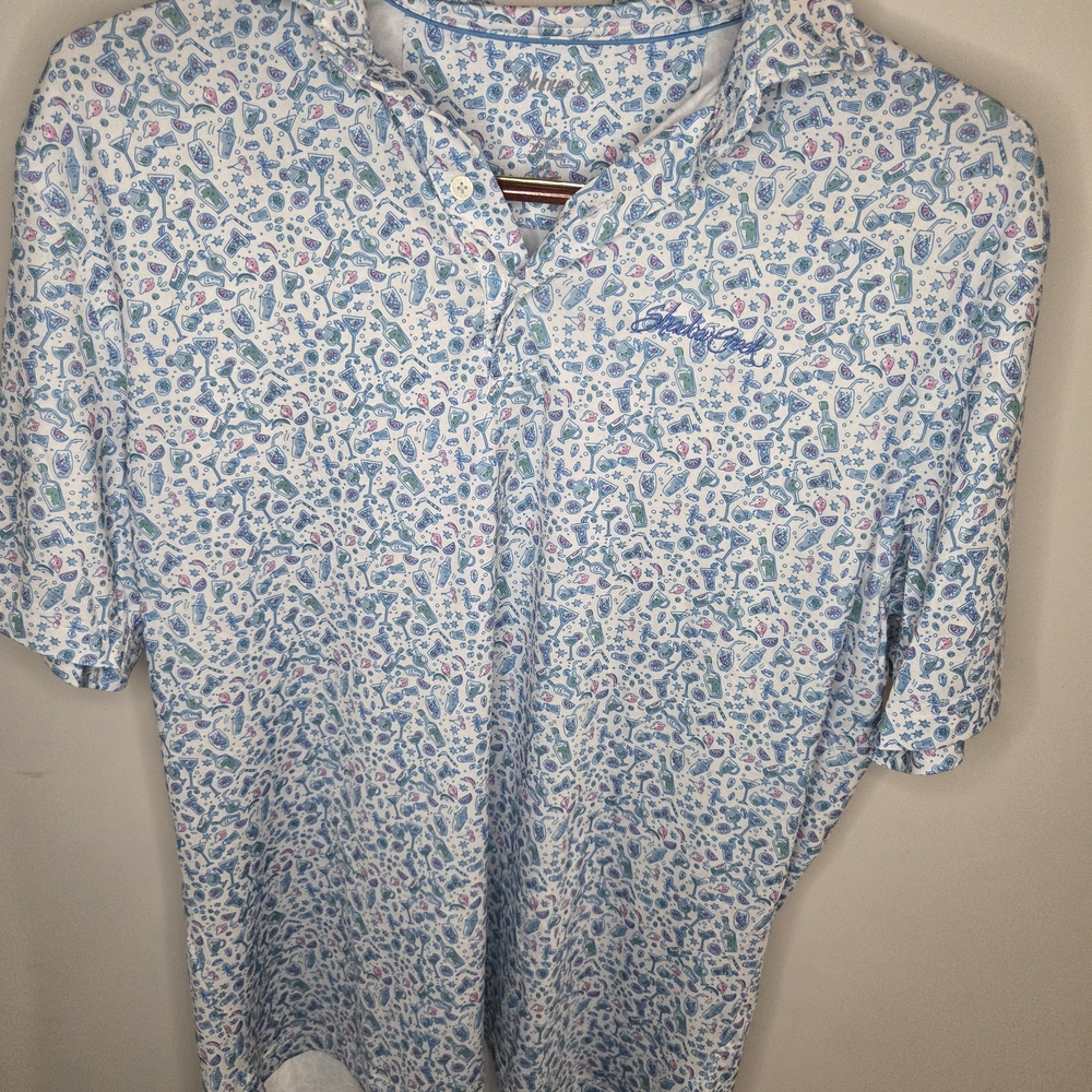 johnnie-O Blue and Pink Patterned Polo Shirt